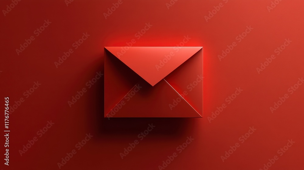 Red minimalist envelope icon on red background. Red minimalist envelope icon on red background.