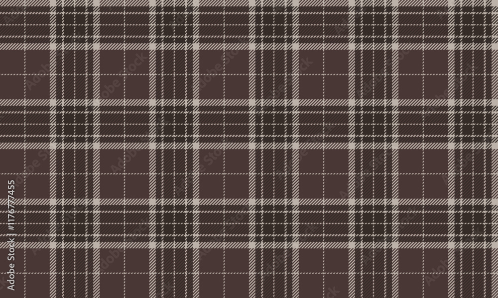 Fototapeta premium Plaid fabric pattern, brown, cream, beautiful cross lines, seamless for textiles, and for designing clothes, skirts or decorative fabrics. Vector illustration.