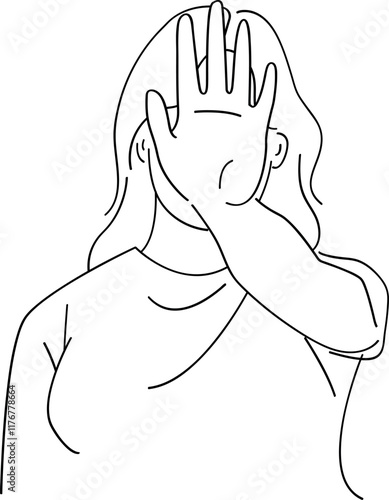 Minimalist Line Art of Woman Showing Stop Gesture with Hand
