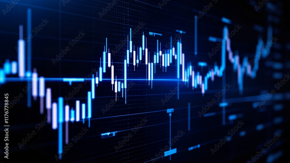 Dynamic Bitcoin Stock Market Chart with Blue Neon Candlesticks Dynamic Bitcoin Stock Market Chart with Blue Neon Candlesticks