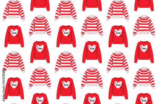 Seamless pattern with knitted red sweater. Vector illustration.