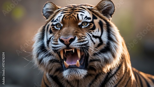 A close up of a tiger yawning with its mouth open
