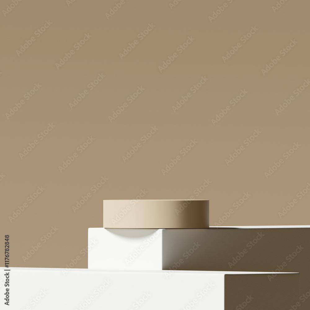 Brown product display podium in room with light of window background. 3D rendering Brown product display podium in room with light of window background. 3D rendering