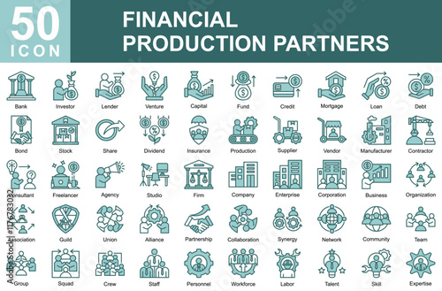  Financial Production Partners icon collection. Symple Concept Mixed Green  icon sheet.
