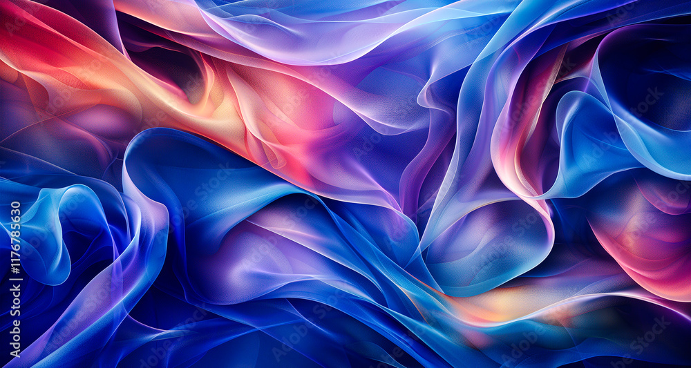 Obraz premium Vibrant Abstract Smoke Waves in Deep Blue and Warm Red Gradient