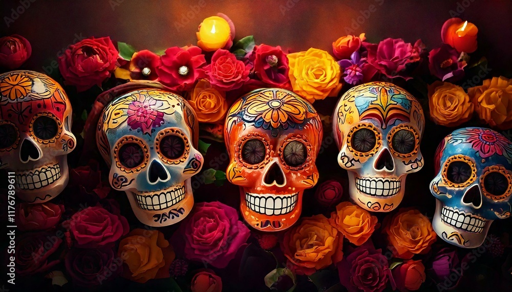 Obraz premium Firefly Festive Mexico's Day of the Dead Banner Vibrant Cultural Art