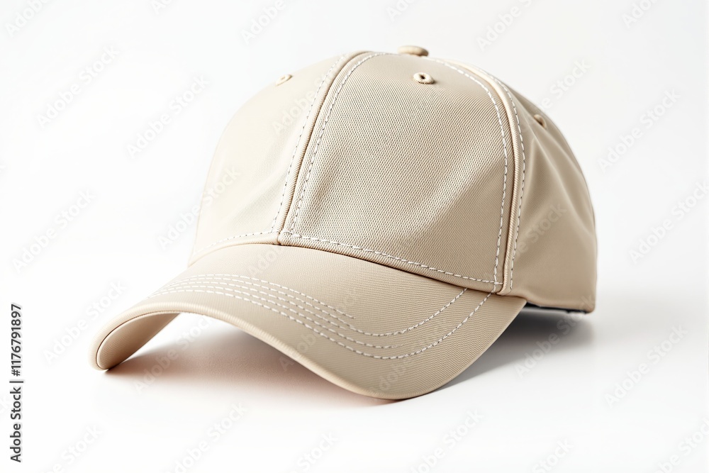 Beige baseball cap with detailed stitching, showcased on a white background, emphasizing design and blank space for customization. Ai generative Beige baseball cap with detailed stitching, showcased on a white background, emphasizing design and blank space for customization. Ai generative