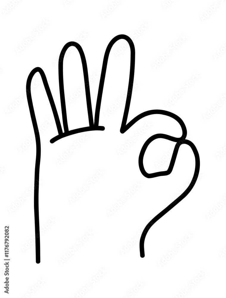 Obraz premium Hand-Drawn OK Gesture Icon for UI Navigation, Interactive Projects, and Educational or Playful Designs