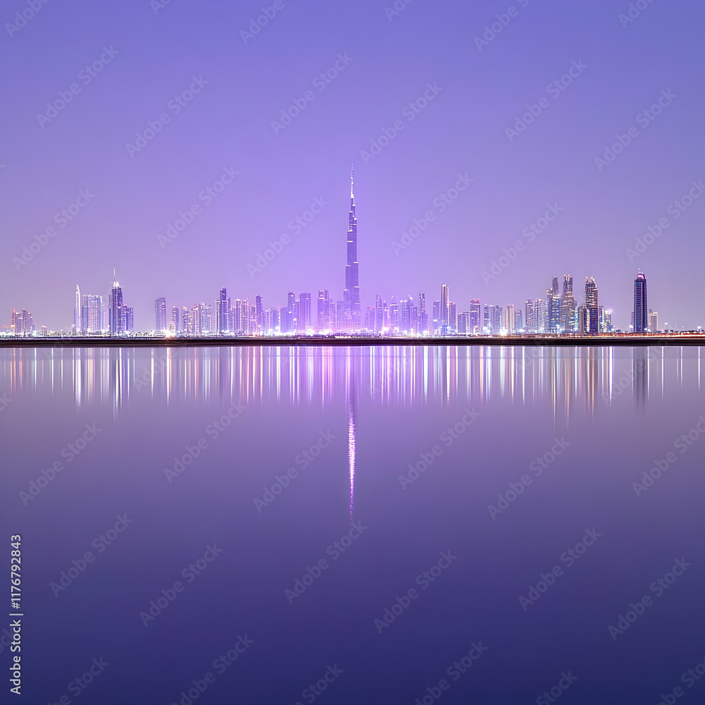 Fototapeta premium Cityscape at Twilight, Purple Sky