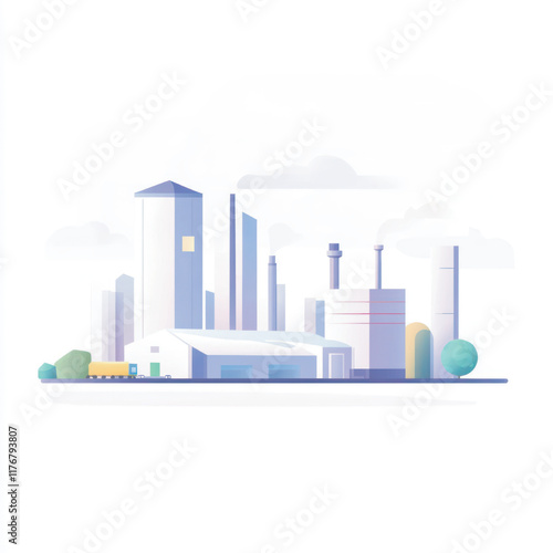 Industrial pollution with smoke rising from chimneys and factory plants