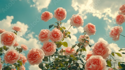 Wallpaper Mural Beautiful pink roses blooming under a bright blue sky Torontodigital.ca