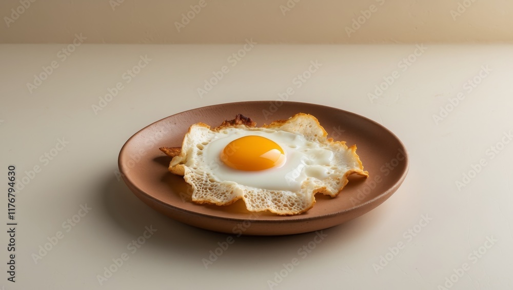 Appetizing Fried Egg Dish on Brown Ceramic Plate Appetizing Fried Egg Dish on Brown Ceramic Plate
