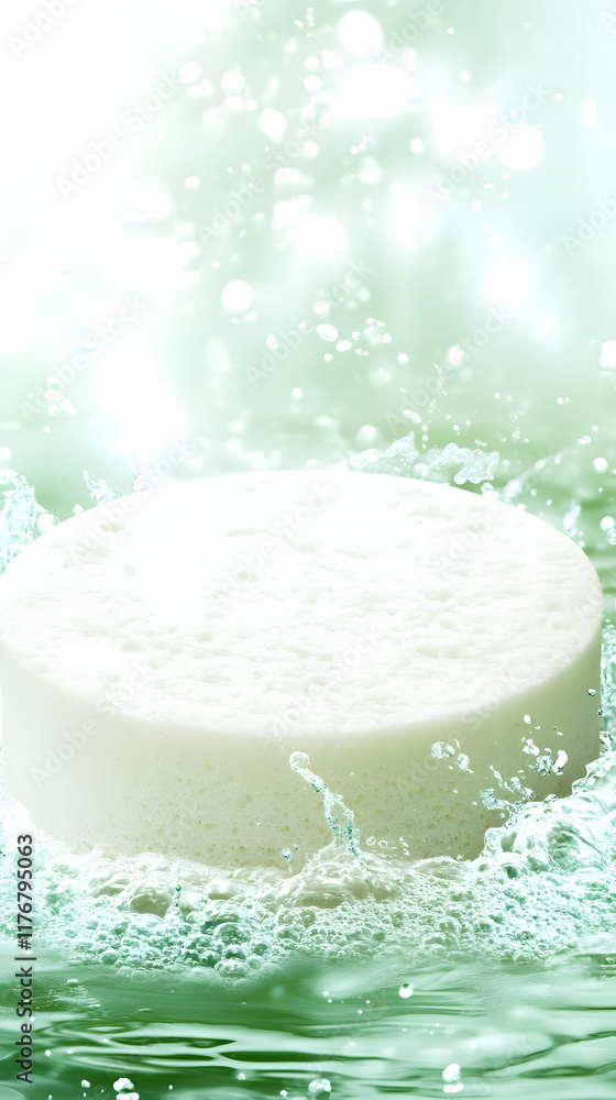 White Round Soap in Green Water Illustration White Round Soap in Green Water Illustration
