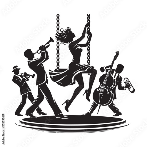Swing Dance Silhouette Vector Illustration, Solid White Background.