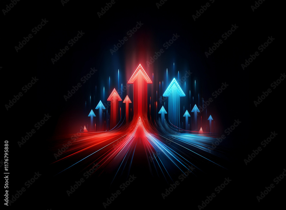 Glowing red and blue arrows ascend a dynamic, dark path, symbolizing growth, progress, and opposing forces converging towards a shared goal. Glowing red and blue arrows ascend a dynamic, dark path, symbolizing growth, progress, and opposing forces converging towards a shared goal.