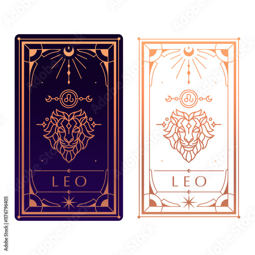 leo zodiac sign astrology cards set , horoscope, tarot, fortune teller. Vintage mystical illustration outline hand drawing, magical esoteric horoscope templates for wall print poster