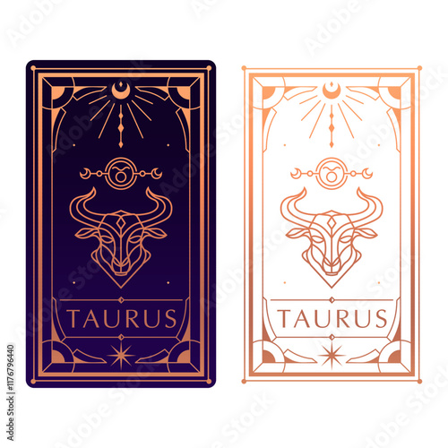 taurus zodiac sign astrology cards set , horoscope, tarot, fortune teller. Vintage mystical illustration outline hand drawing, magical esoteric horoscope templates for wall print poster