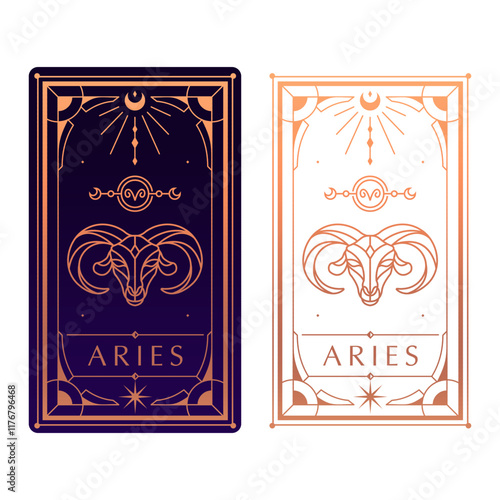 aries zodiac sign astrology cards set , horoscope, tarot, fortune teller. Vintage mystical illustration outline hand drawing, magical esoteric horoscope templates for wall print poster