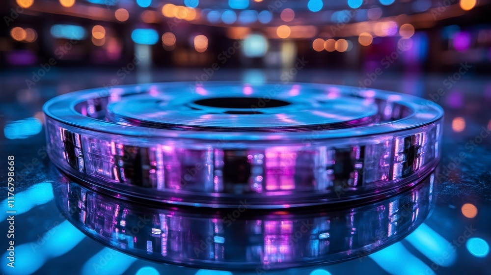 Illuminated LED strip reflecting on glossy surface. Illuminated LED strip reflecting on glossy surface.