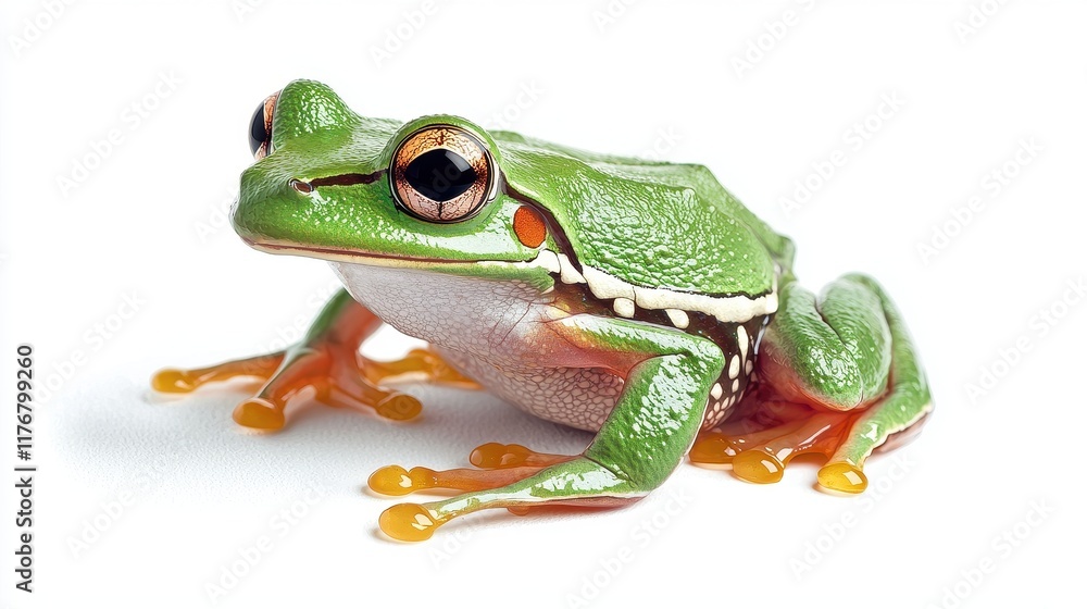 A Vibrant Green Tree Frog Isolated on White Background A Vibrant Green Tree Frog Isolated on White Background
