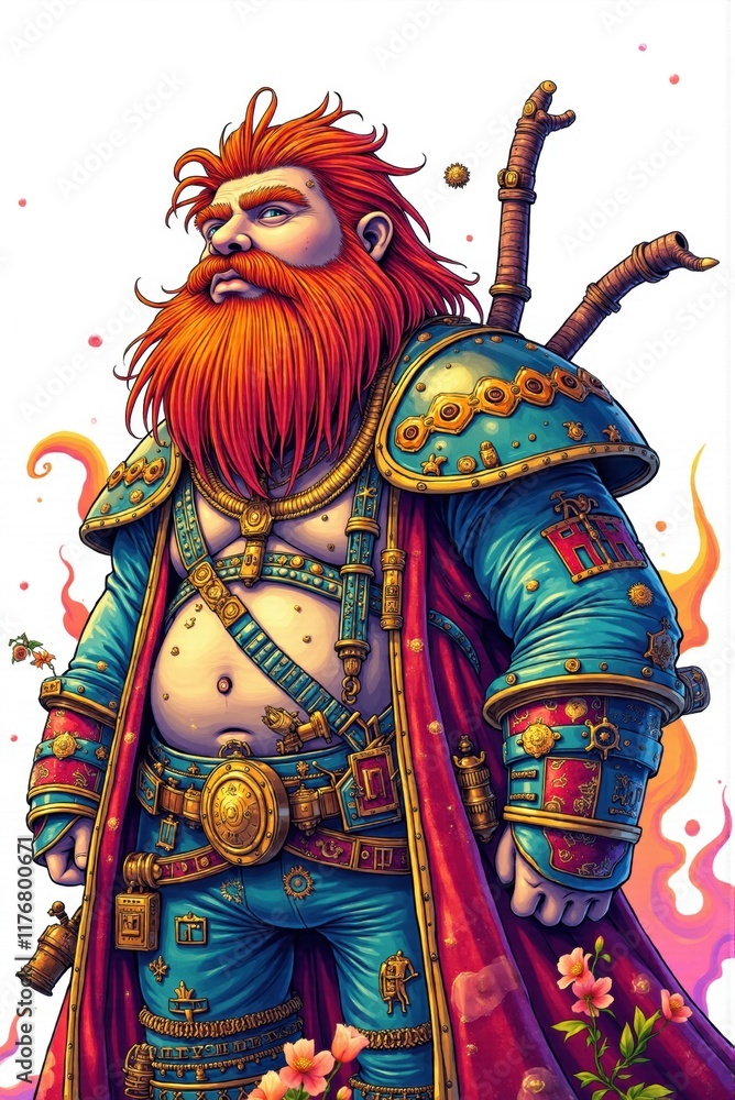 Fototapeta premium Redhead fantasy dwarf king wearing ornate armor and cloak