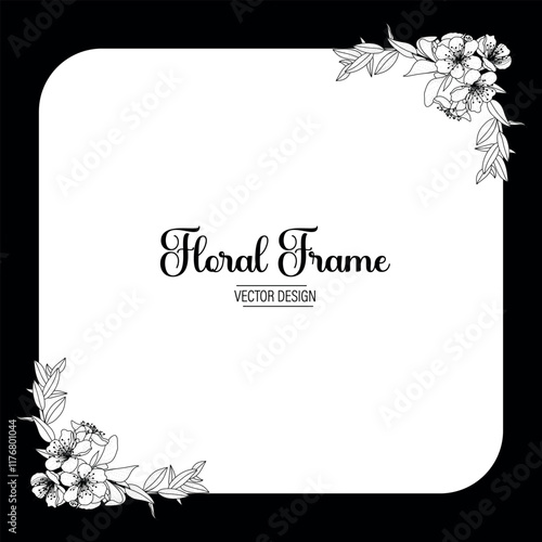 Elegant Black and White Floral Frame. A sophisticated circular frame featuring delicate black and white floral illustrations, perfect for wedding invitations, cards, or elegant designs.