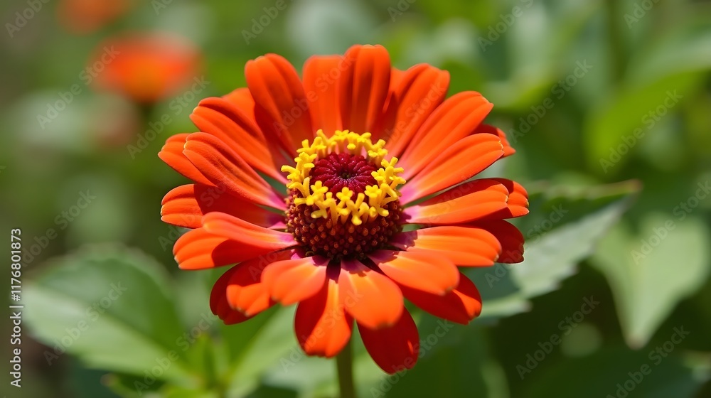 Zinnia Elegans or Old Maid orange or red flower Zinnia Elegans or Old Maid orange or red flower