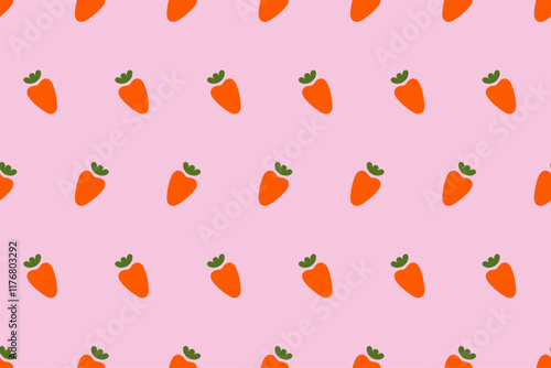 Pattern of carrot on pink background. Flat vegetable seamless pattern. Retro style background ornament with carrots. Vector illustration for wrapping paper, wallpaper, stationery, phone case, cover