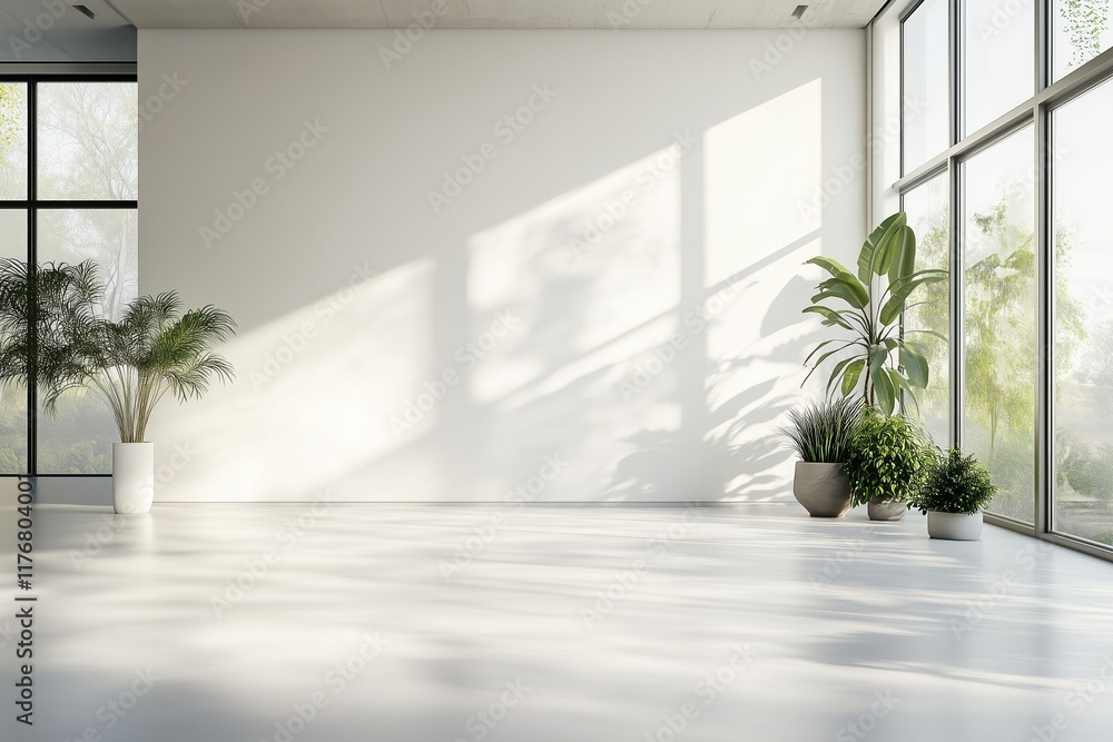 Blank white wall mockup in sunny modern empty gallery, 3d rendering. Clear big stand mock up in museum with contemporary art exhibitions. Large hall interior with wide banner exposition template. Blank white wall mockup in sunny modern empty gallery, 3d rendering. Clear big stand mock up in museum with contemporary art exhibitions. Large hall interior with wide banner exposition template.