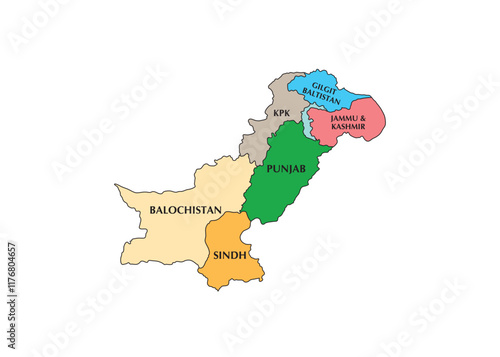 Pakistan Map with provinces vector illustration design. Pakistan flag and Government of pakistan logo