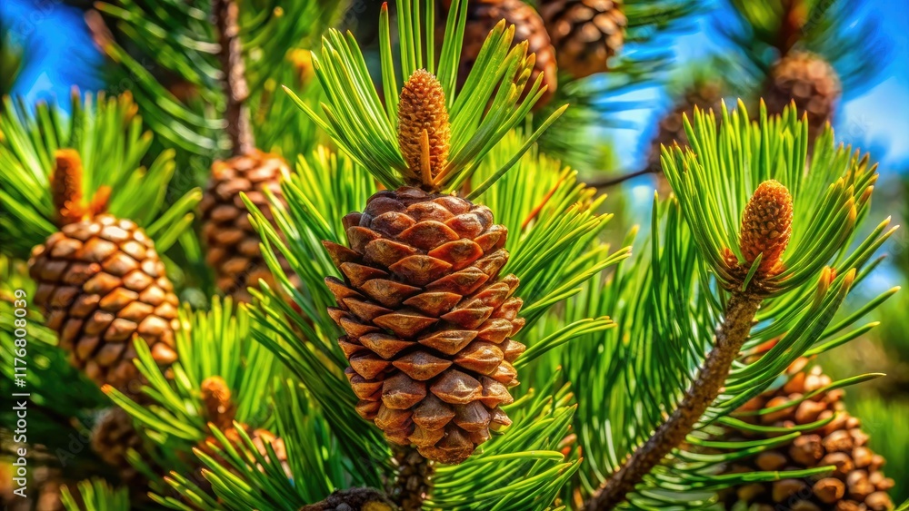 Majestic pine needles and textured bark dominate this panoramic close-up, capturing the forest's grandeur. Majestic pine needles and textured bark dominate this panoramic close-up, capturing the forest's grandeur.