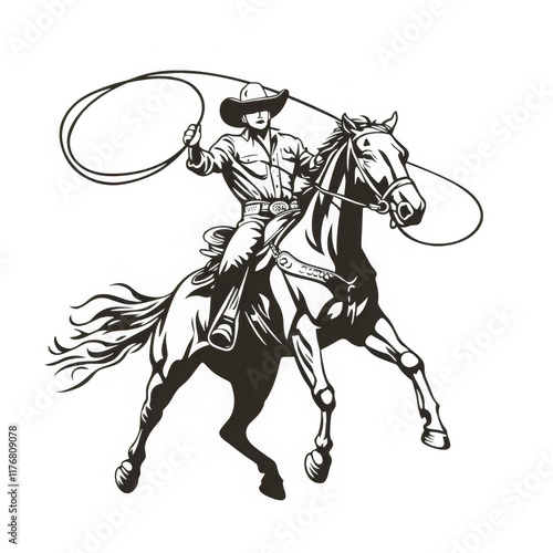 Simple Vector Cowboy on Horse Holding Lasso
