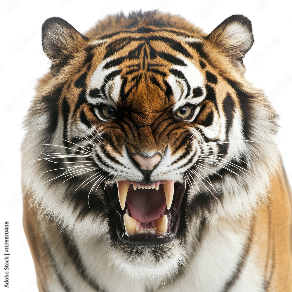 Fototapeta premium Fierce Tiger Isolated on a Plain Background for Wildlife Depictions on transparent background