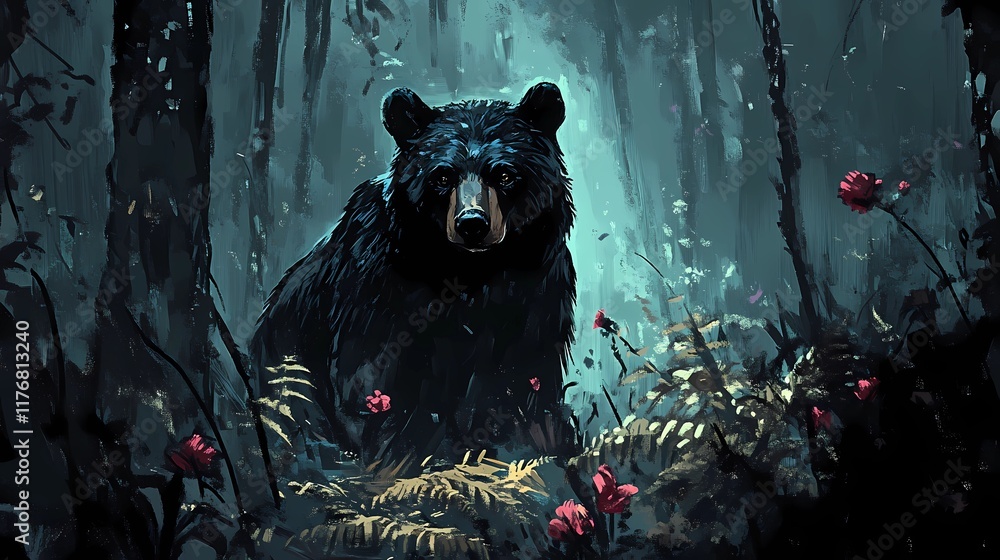 Fototapeta premium Bear walking in the wild , comic book style