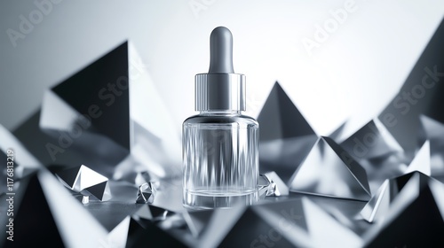 Chic cosmetic dropper bottle placed on geometric background, symbolizing elegance.