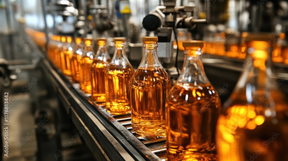 Bottles on Production Line in High-Speed Movement Bottles on Production Line in High-Speed Movement