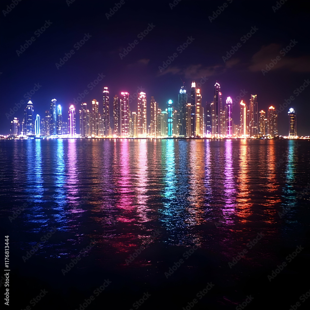 Fototapeta premium Night Cityscape Photo - Vibrant Towers