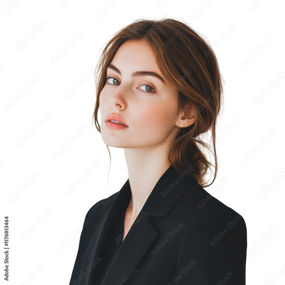 Gorgeous Businesswoman Looking Pensive in Front of a White Background on transparent background Gorgeous Businesswoman Looking Pensive in Front of a White Background on transparent background