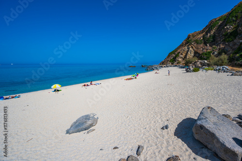 Fototapeta Naklejka Na Ścianę i Meble -  Marinella Di Zambrone - Paradise white beach in Calabria at beautiful coast - close to  Tropea - travel destination in Italy