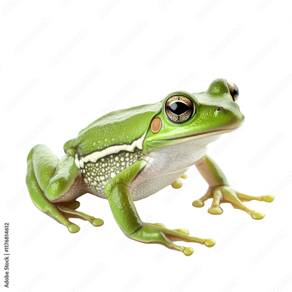Close-up of a Green Frog Isolated on a White Background for Nature or Wildlife Themes on transparent background Close-up of a Green Frog Isolated on a White Background for Nature or Wildlife Themes on transparent background