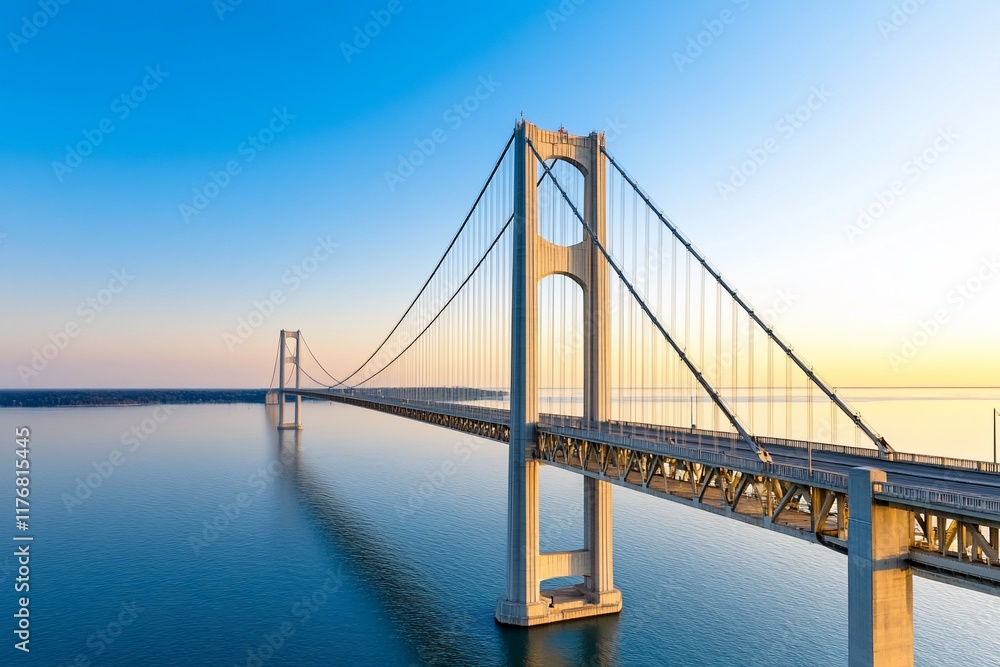 Sunrise Bridge Aerial, Calm Water, Highway, Travel Sunrise Bridge Aerial, Calm Water, Highway, Travel