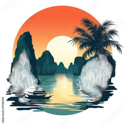 Ha Long Bay Logo for Travel Promotions on transparent background photo