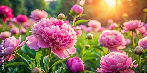 A breathtaking panoramic of a pink peony in full bloom, perfect spring floral wallpaper.