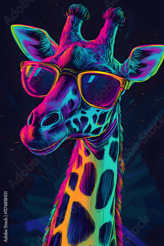 Funny Giraffe wearing sunglasses.
 photo