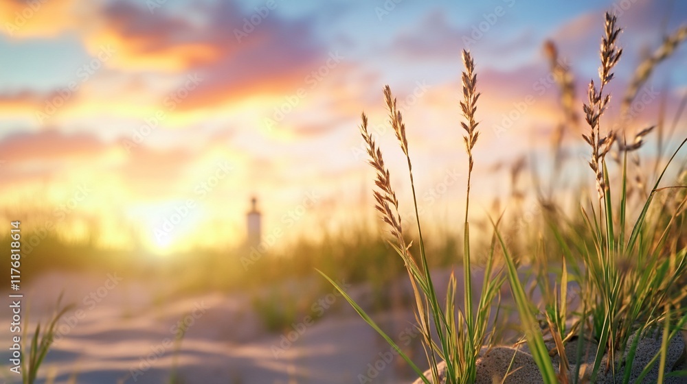 Sunset beach grass dune lighthouse serenity Sunset beach grass dune lighthouse serenity