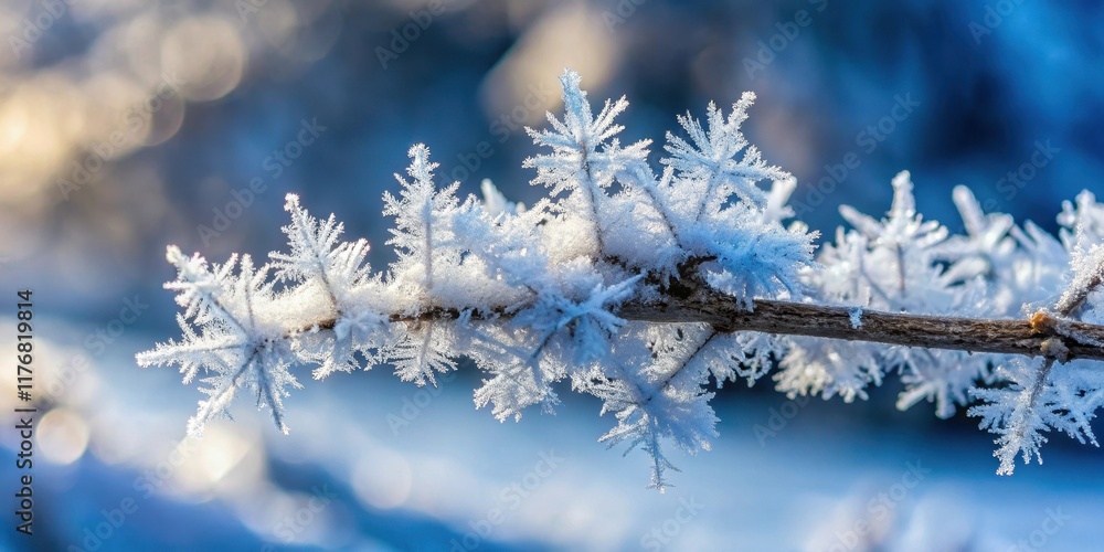Frosty crystal formation on a snowy branch, crystal, ice, crystal, ice Frosty crystal formation on a snowy branch, crystal, ice, crystal, ice