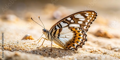 Prepona laerte butterfly on sand with white and brown color, wings open, flying slowly , prepona, tropical,  prepona photo