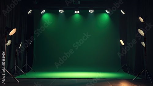 Dark Green Studio Portrait Backdrop AI Photo - Dramatic Lighting, Sharp Colors photo