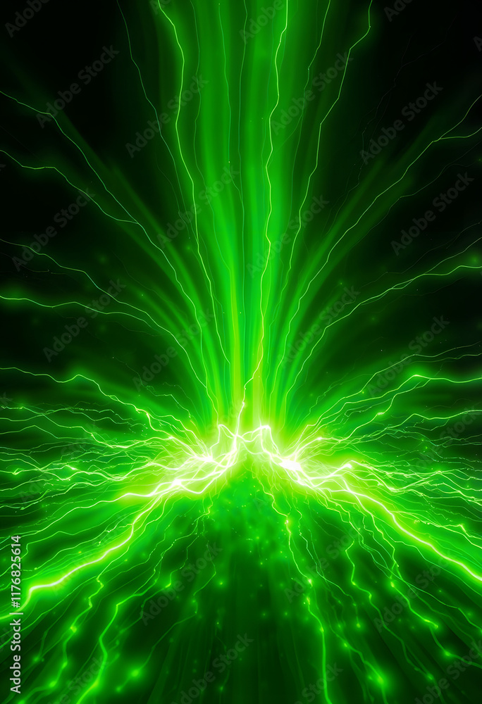 Obraz premium Green energy plasma spread around abstract background with 3d rendering, graphic novel art, with white tones