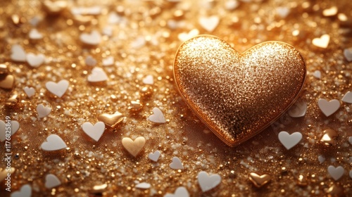 Golden heart valentine wallpaper background romantic decoration shimmering environment close-up view love concept